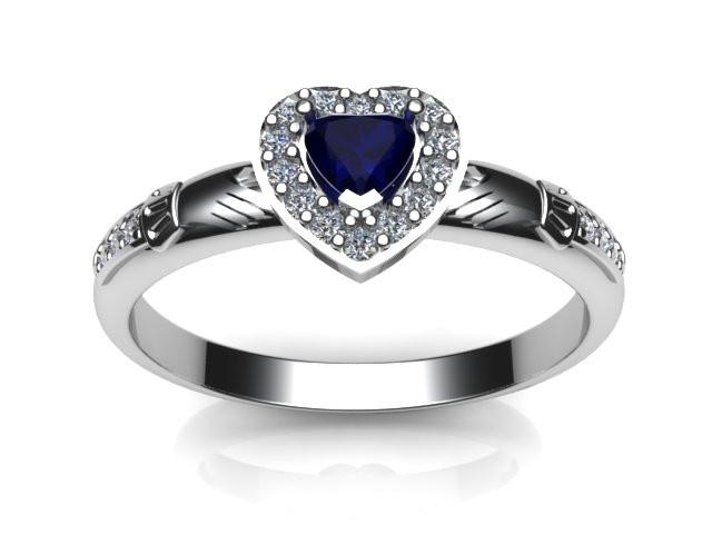 Jewelry - Ladies Claddagh Ring.  Created Sapphire Gemstone Claddagh Ring, Contemporary Irish Celtic Claddagh Ring.